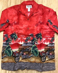 VINTAGE Hawaiian Motorcycle Graphic Hawaiian Shirt made in Hawaii USA - Picture 1 of 4
