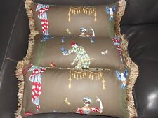 SCALAMANDRE lumbar pillows VENETIAN CARNIVAL printed cotton Multi on brown new 3