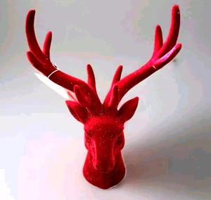 Decoración de cabeza de ciervo flocada estilo navideño nueva con imperfecciones 10" - Imagen 1 de 5