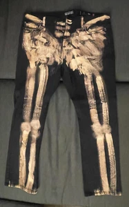 Lip Service Mens Black Skeleton Stretch Denim Rude W38xL32 Vintage Hot Topic - Picture 1 of 6