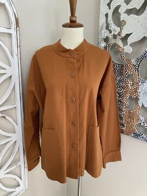 EILEEN FISHER small OVERSIZED COTTON POCKETS LONG SLEEVE BUTTON UP CANVAS JACKET - Image 1 of 4