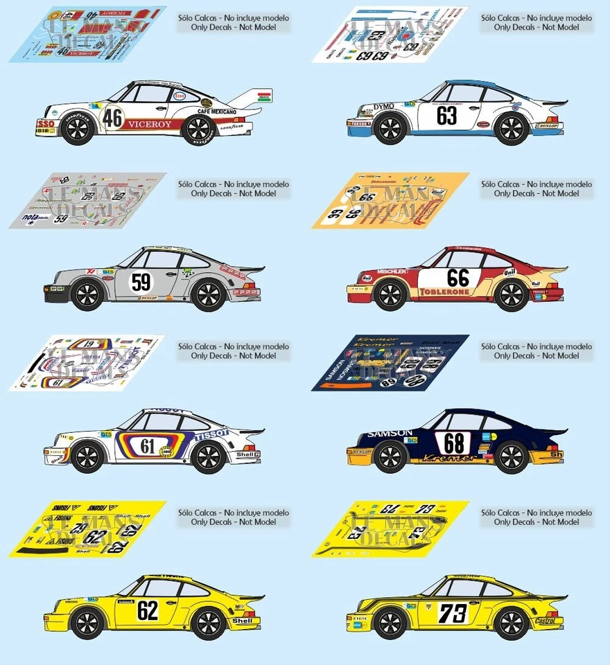 Decals Porsche 911 Carrera RSR Le Mans 1974 1:32 1:43 1:24 1:18 calcas Foto 1 de 1
