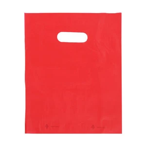 SSWBasics Red Plastic Merchandise Shopping Bags with Die Cut Handles - Picture 1 of 2