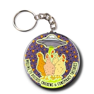 Chicken Conspiracy Theories Funny Pet Portrait Keychain Handmade Accessory Gift - Picture 1 of 4