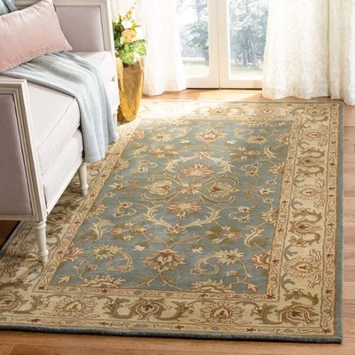 Heritage Collection Area Rug - 6' Square, Blue & Beige, Handmade Traditional ... - Image 1 of 4