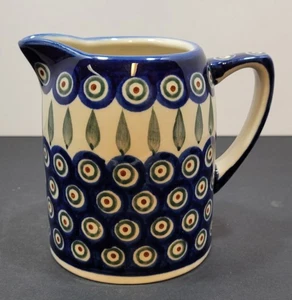 Polish Pottery Boleslawiec 5" Pitcher w/Handle Peacock Patten Poland - Picture 1 of 8