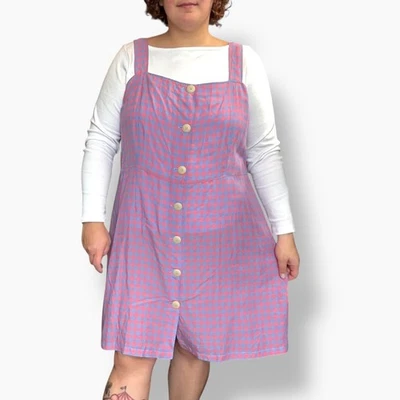 Vestido Violette by MNG Rosa y Azul Gingham Sin Mangas Botón Delantero Talla 18 Nuevo Con Etiquetas Foto 1 de 4