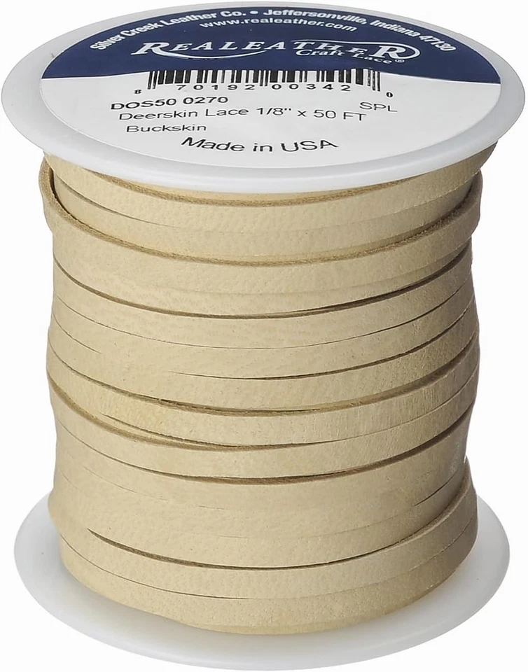 Silver Creek Nom054422 Deerskin Lace 1/8 50 Foot Spool Buckskin