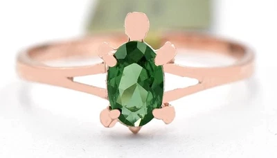 GENUINE 0.78 Cts TSAVORITE TURTLE RING 10k SOLID ROSE GOLD -Free Appraisal -NWT - Image 1 of 4
