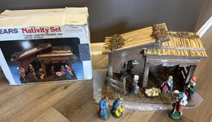 Vintage Sears Nativity Set of 7 Figures~ Wood Stable Made In Italy #71-97581 - Picture 1 of 13