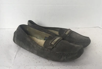 UGG серый нубук стриженный мех с подкладкой тапочки логотип серебро табличка резиновая подошва уютный - Изображение 1 из 4