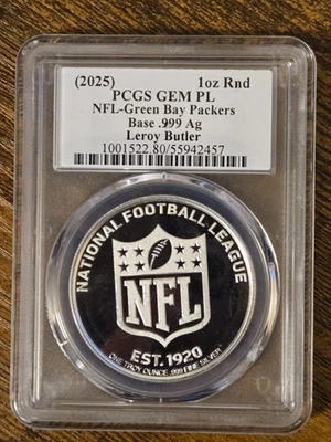 Green Bay Packers - .999 1 oz Silver - Leroy Butler SIGNATURE - NFL Licensed - Image 1 of 4