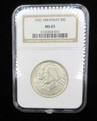 1935 P Arkansas Commemorative Silver Half Dollar NGC MS65 - Image 1 of 2