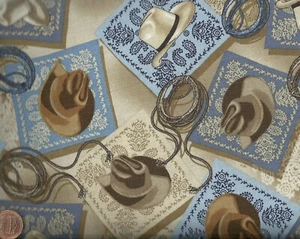 Wild Wild West tan Benartex bandana cowboy hats fabric 12 inch piece - Picture 1 of 1