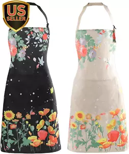 Apron for Women with Pockets, 2 Pcs Waterproof Floral Apron with Adjustable N... - Picture 1 of 1