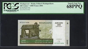 Madagascar 200 Ariary= 1000 Francs ND(2004) P87b Uncirculated Graded 68 - Picture 1 of 2