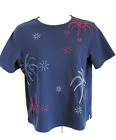 Womens 16-18W Navy Blue T-Shirt Fireworks Red White Classic Elements