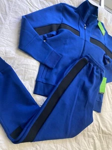 NWT Hugo boss Tracksuit Set Blue Men Tape-Trim Zip up Sweatshirt 2XL + Pants L - Picture 1 of 13
