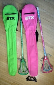 Lot of 2 STX Under Armour Lacrosse Sticks Head 42" Bag Case Goggles Pink Green - Picture 1 of 5