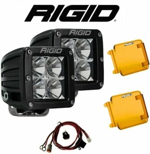 Rigid Dually D-series Pro Flood Beam Led Lights w/Harness + Amber Light Covers - Picture 1 of 7