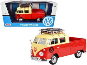 1/24 MOTORMAX Volkswagen Type 2 (T1) #8 Pickup & Roof Rack Model Cream Red 79582 - Picture 1 of 2