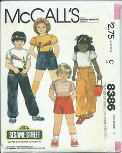 M 8386 sewing pattern T-SHIRT PANTS SHORTS sew Sesame BERT ERNIE uncut Transfers - Picture 1 of 1