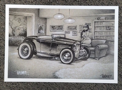 CAMELLIA CITY ROD AND CUSTOM Out of Print Signed Keith WEESNER poster vtg 1932 Ford Roadster Hot Rod mcm Art
