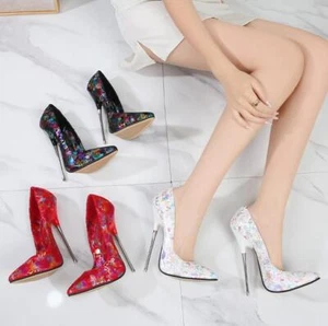 Women Pointy Toe Sexy 16cm Super High Heel Shoes Metal Heel Nightclub Pump 35-46 - Picture 1 of 19