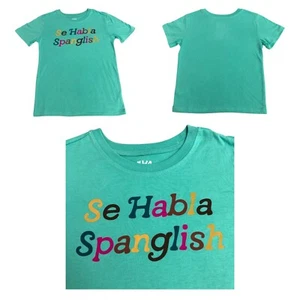 Hija De Tu Madre Girls Teal Graphic T-Shirt 'Se Habla Spanglish' - Picture 1 of 50