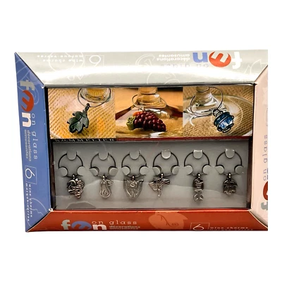 Sommelier Fun on Glass 葡萄酒饰品 6 件套 全新 包装 — 第 1/4 张图片