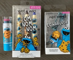 Wet N Wild Sesame Street Cookie Monster Eyelash Curler Lip Scrub Eye liners NEW - Picture 1 of 6