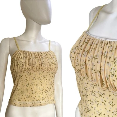 Regata média desbotada rosa amarela e margaridas flores primavera busto reunido 2 camadas - Imagem 1 de 4