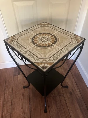 Wrought Iron Side Table with Italian Ceramic Tile Top - Image 1 of 4