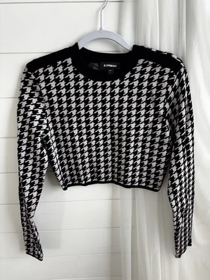 Suéter Corto Express Pata de Gallo Talla L Manga Larga Púrpura Clásico Y2K 0444 Foto 1 de 4