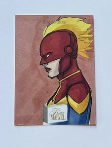 2019 UD Marvel Flair Artist Sketch Card Matthew Lopez Captain Marvel Auto 1/1 - Picture 1 of 2