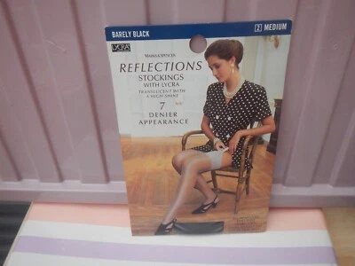VINTAGE M & S REFCLECTIONS BARELY BLACK HIGH SHINE STOCKINGS SIZE MEDIUM - Image 1 of 2
