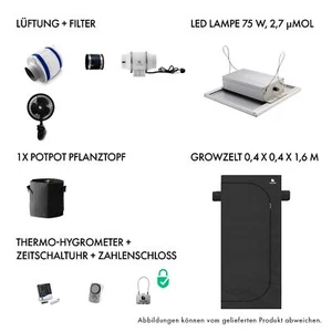 Caluma Set - 1 Plant (40 x 40 cm, 75 W) Grow Komplettset Lüftung Beleuchtung LED - Bild 1 von 1