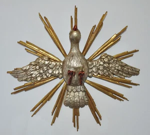 Hl. Geist, Holz geschnitzt, 55/48 cm, um 1800,Taube, Strahlen, vergoldet silber - Bild 1 von 9