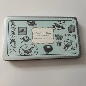 Cavallini Vintage Birds And Nest Wooden Rubber Stamps and Black Ink Pad with Tin - Picture 1 of 3