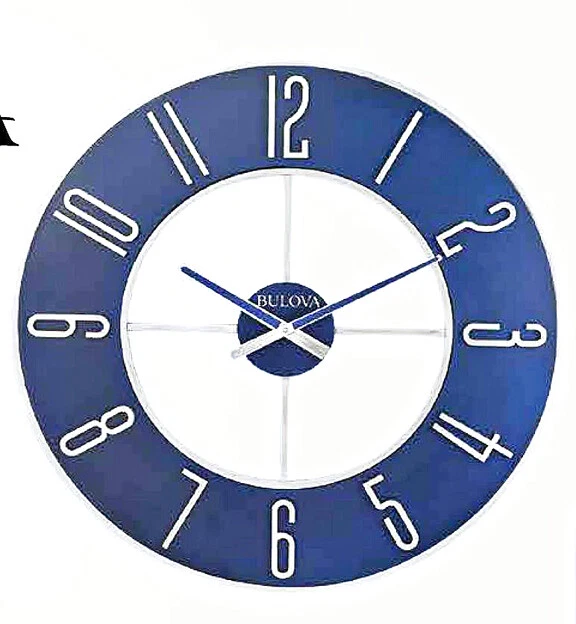Bulova Steel Oversize Wall Clock 27" Silver and Blue