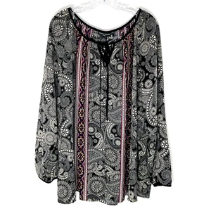 Chelsea & Theodore Top Women 3x Paisley Floral Multicolor Long Sleeve Round Neck - Picture 1 of 13