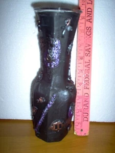 Handcrafted steampunk vase black with iridescent highlights 9.5 " tall #11 - Picture 1 of 2