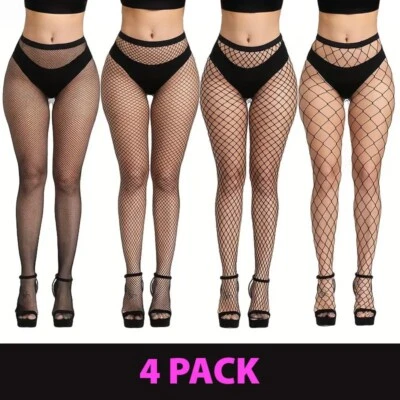 4 Variety Pack Women High Waist Pantyhose Fishnet Sheer Stockings Mesh Hosiery - Image 1 of 4