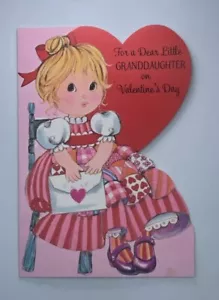 Vintage Valentine’s Day Card Little Girl Flocked Dress 1970’s Norcross Greeting - Picture 1 of 5