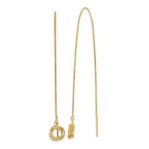 14K Solid Yellow Gold Box Chain Link Love Knot Threader Dangle Earrings - Picture 1 of 4