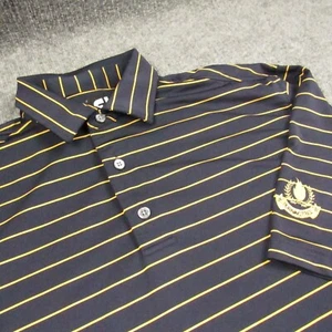 Footjoy Shirt Mens Large Black Gold Pinstripe Polo Golf Lisle Performance - Picture 1 of 14
