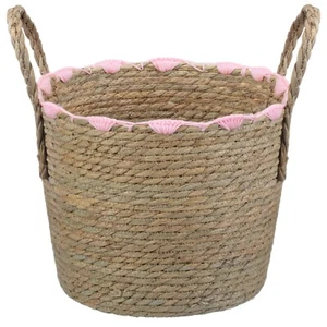 Neuer klassischer Korb mit rosa Borte und natürlichem Webdesign, perfekt für Zuhause. - Bild 1 von 2