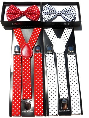 Nuevo JUEGO COMBINADO DE TIRANTES DE PAJARITA DE LUNARES para hombres y mujeres Esmoquin Boda VENDEDOR DE EE. UU. Foto 1 de 3