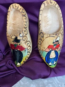 HOLLAND HAND MADE WOOD SHOES HIS & HER WALL FLOWER PLANTERS - Picture 1 of 5