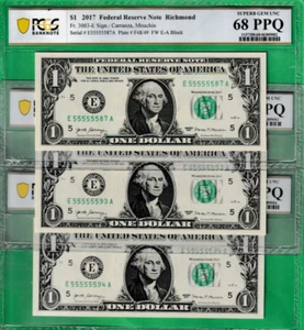 NEAR SOLID 55555587 TO 94 $1 2017 Federal Reserve Note CHOOSE ONE OF 3 PMG 68 - Picture 1 of 2